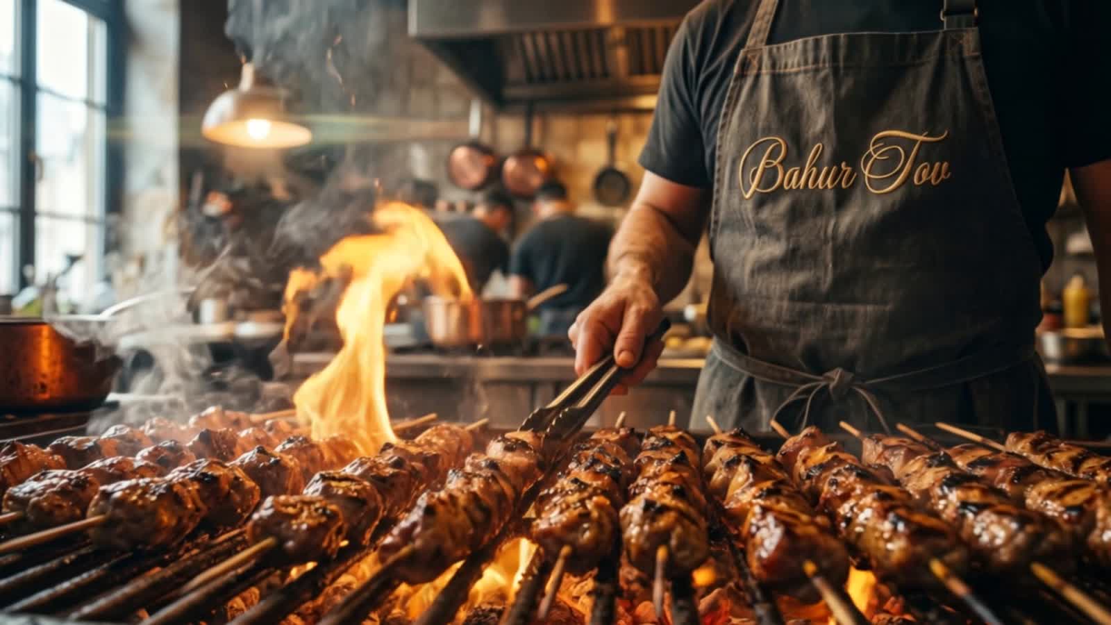 Spieße vom Holzkohle-Grill bei Bahur Tov